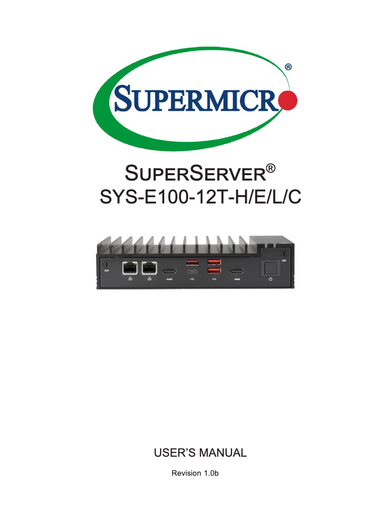Page 1 de la notice Manuel utilisateur Supermicro SuperServer E100-12T-L