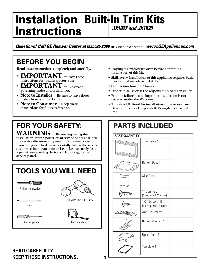 Página 1 del manual Manual de usuario GE JX1827BB