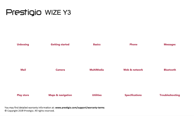 Page 1 de la notice Manuel utilisateur Prestigio Wize Y3