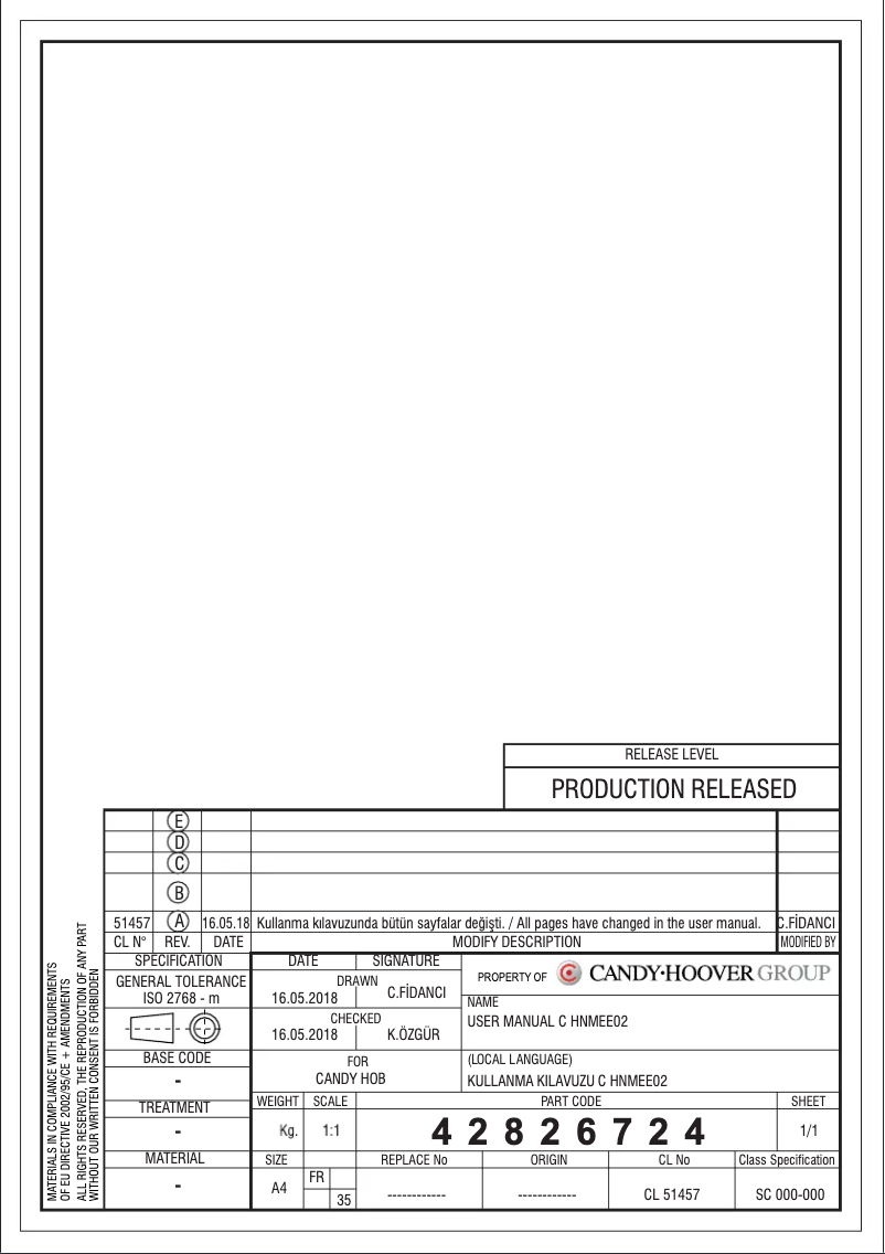 Page 1 de la notice Manuel utilisateur Candy FCP642X