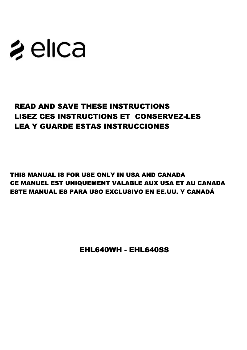 Page n°1 - Manuel utilisateur Elica Hilight EHL640SS