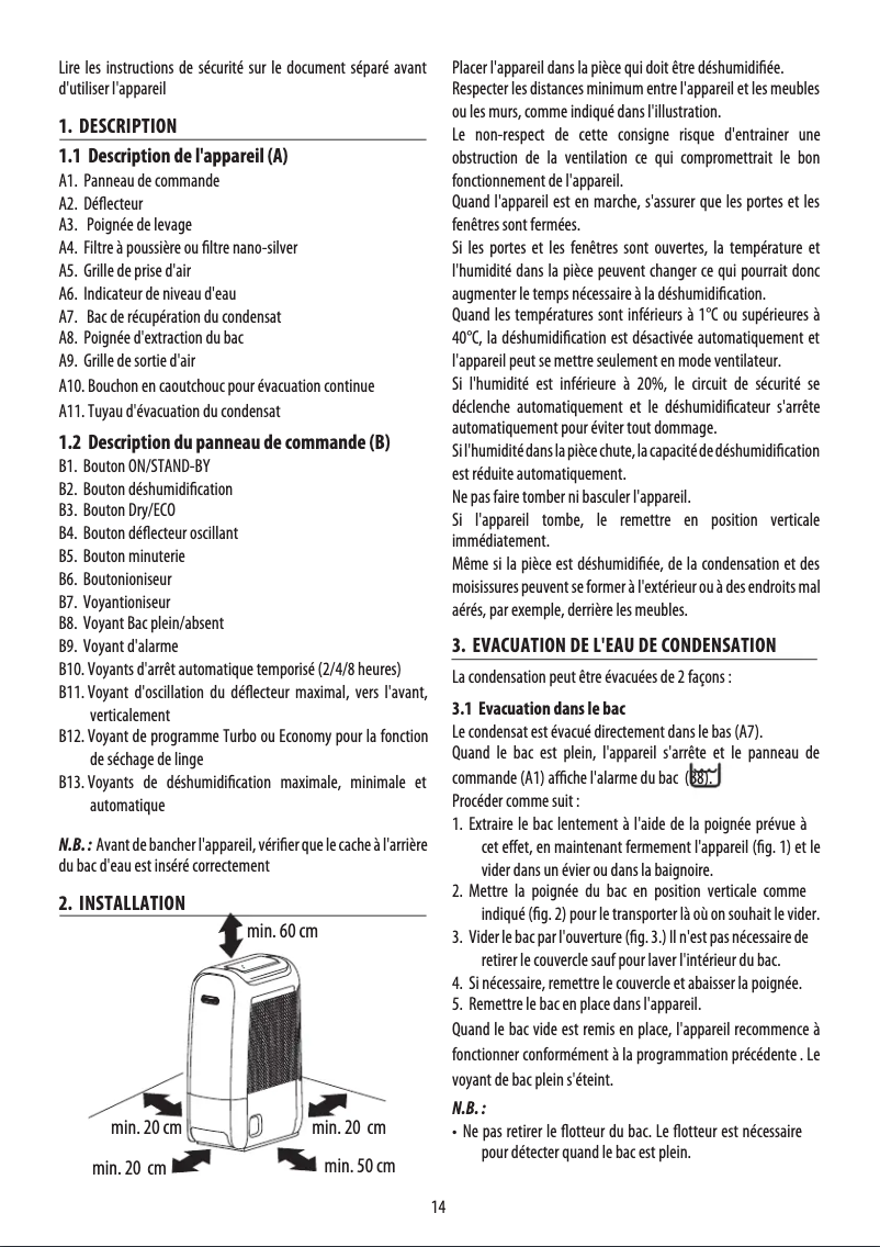 Page 1 de la notice Manuel utilisateur DeLonghi AriaDry Light DNS65