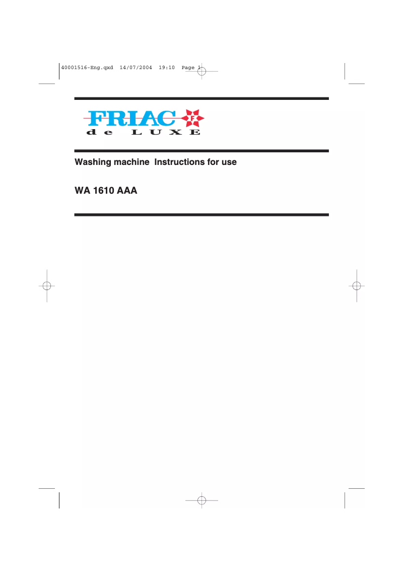 Page 1 de la notice Manuel utilisateur Friac WA 1610 AAA