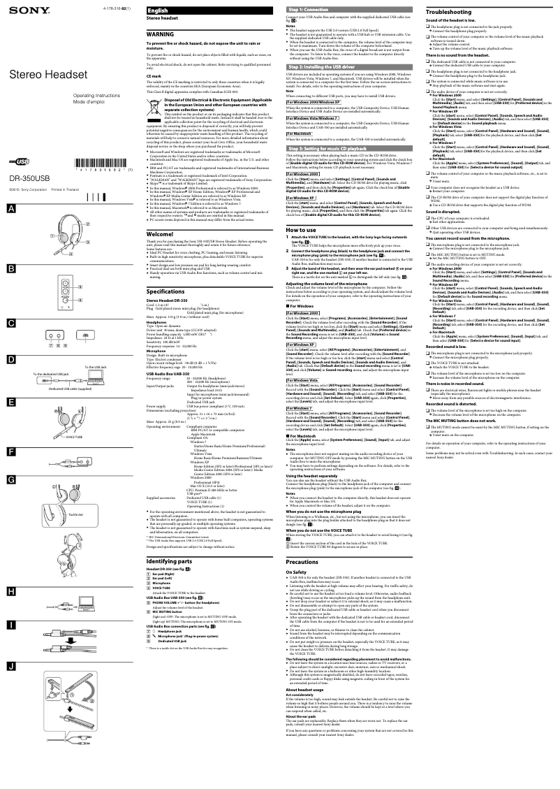 Page 1 de la notice Manuel utilisateur Sony DR-350USB