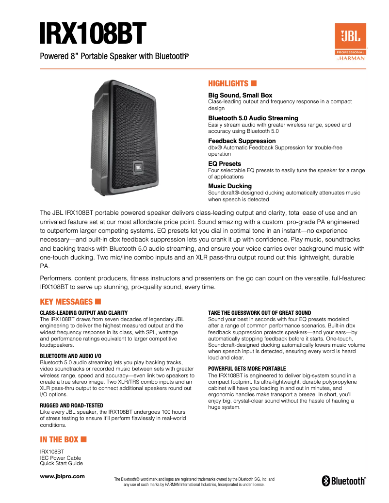 Image de la première page du manuel de l'appareil IRX108BT