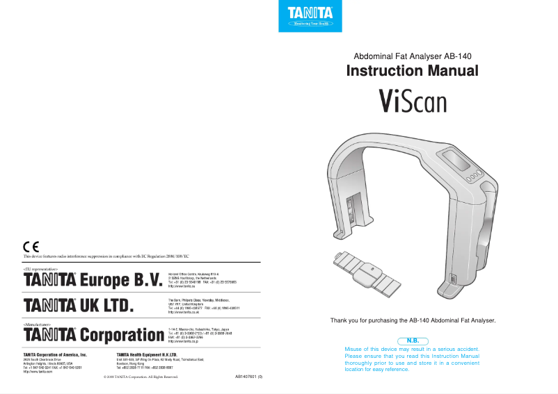 Page n°1 - Manuel utilisateur Tanita ViScan AB-140