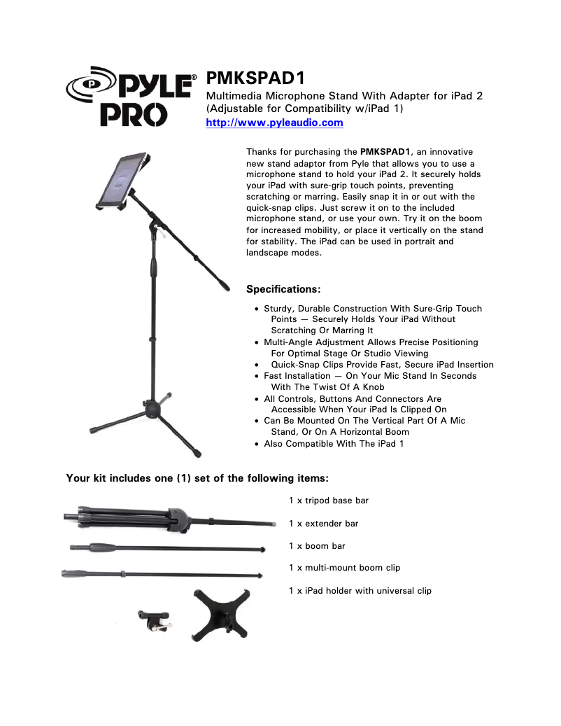 Page 1 de la notice Manuel utilisateur Pyle PMKSPAD1