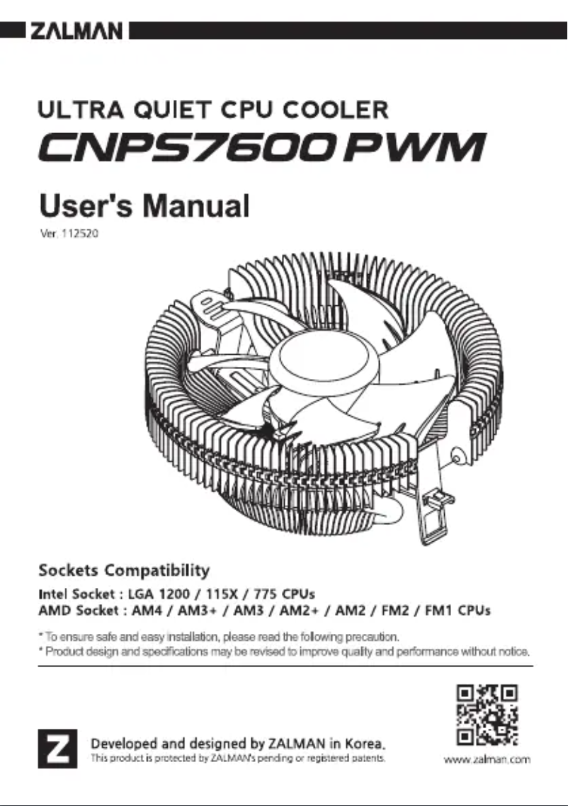 Page 1 de la notice Manuel utilisateur Zalman CNPS7600PWM