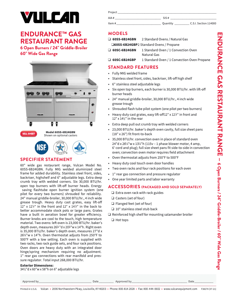 Page n°1 - Fiche technique Vulcan 60SC-6B24GB
