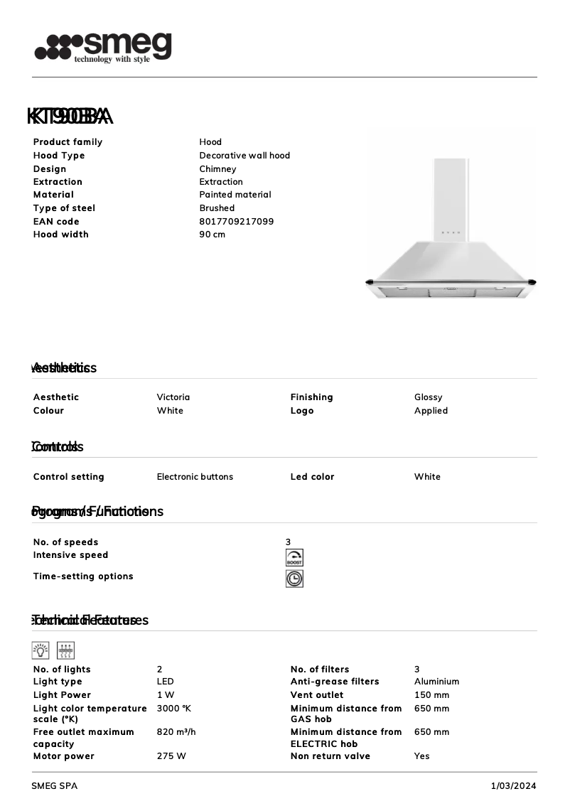 Page n°1 - Fiche technique Smeg KT90BA