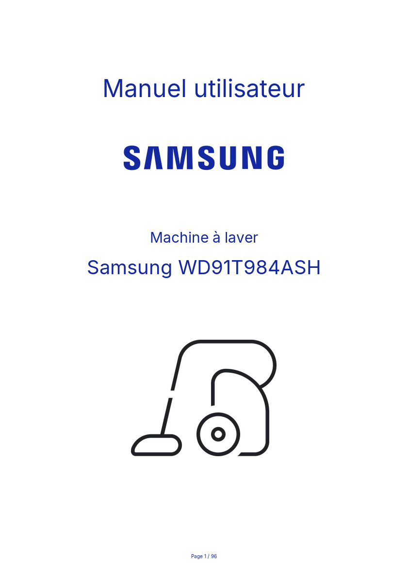 Page n°1 - Manuel utilisateur Samsung WD91T984ASH