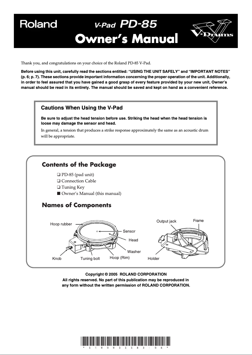 Image de la première page du manuel de l'appareil PD-85