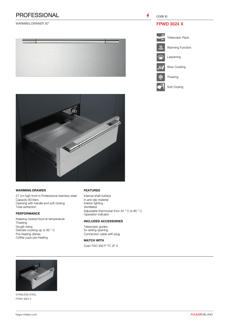 Page n°1 - Fiche technique Fulgor Milano FPWD 3024 X