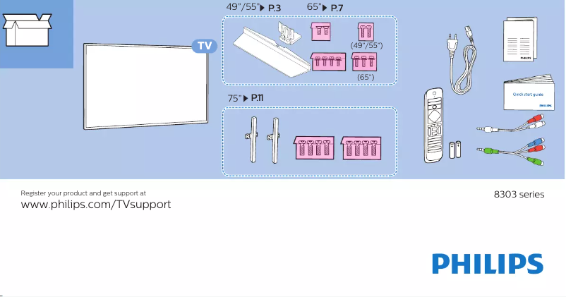 Page 1 de la notice Guide de démarrage rapide Philips 55PUS8303
