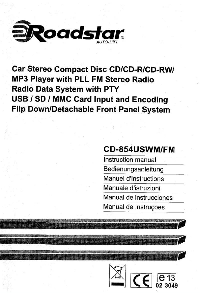 Page 1 de la notice Manuel utilisateur Roadstar CD-854USWM/FM