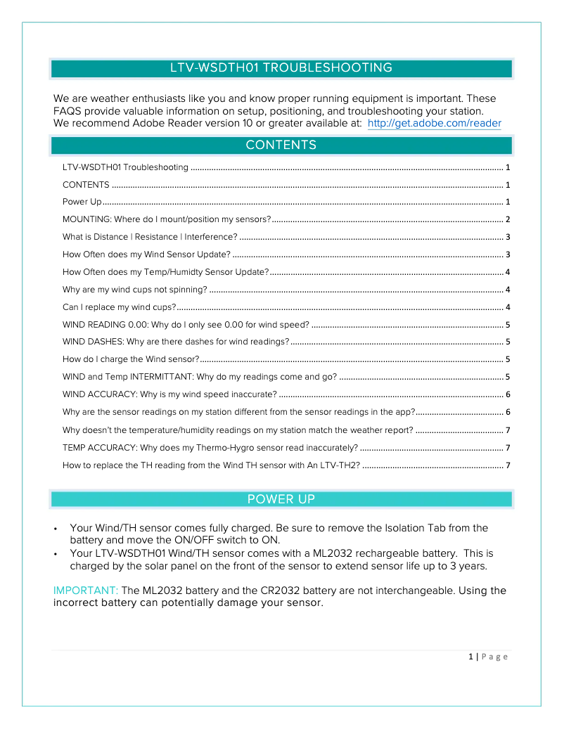 Image de la première page du manuel de l'appareil LTV-WSDTH01