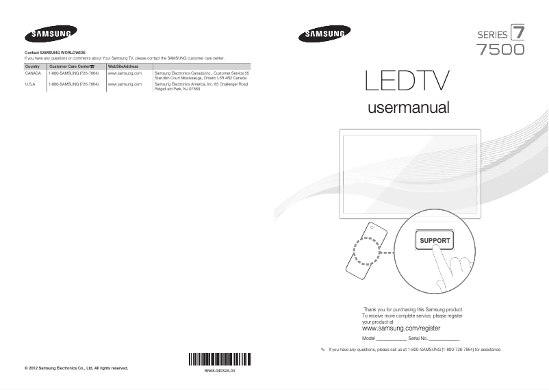 Page 1 de la notice Manuel utilisateur Samsung UN60ES7500F