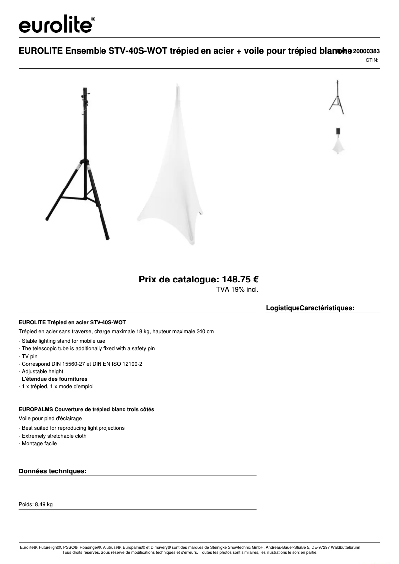 Page n°1 - Fiche technique Eurolite STV-40S