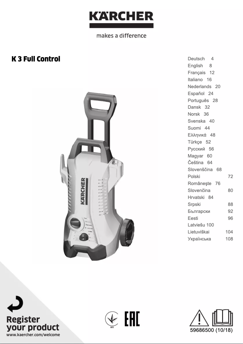 Page n°1 - Manuel utilisateur Kärcher K 3 Premium Full Control Home