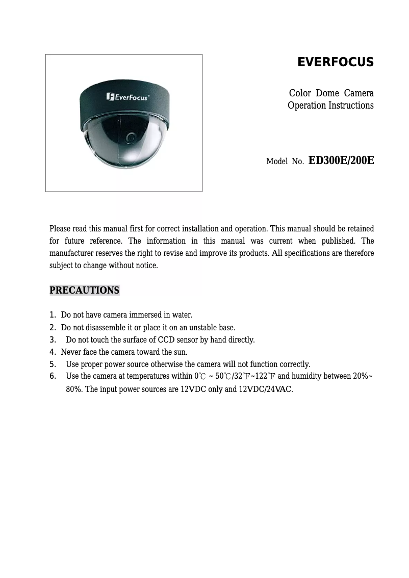 Page n°1 - Manuel utilisateur EverFocus ED300