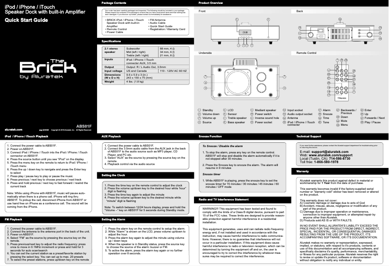 Página 1 del manual Manual de usuario Aluratek The Brick ABS01F