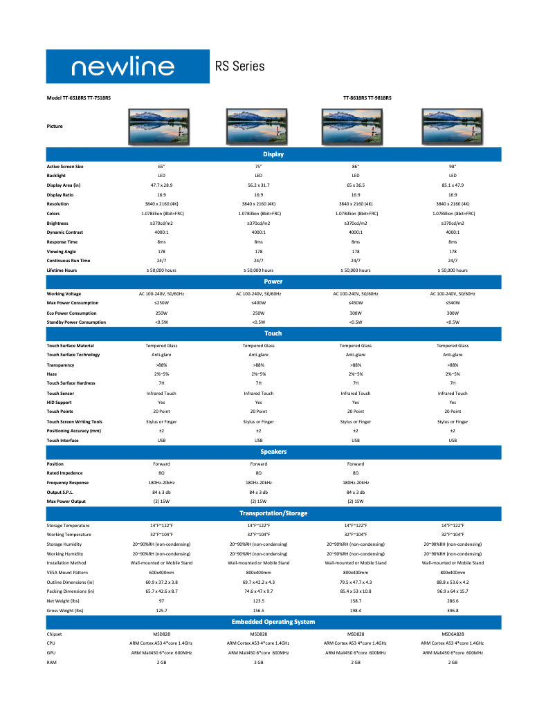 Page n°1 - Fiche technique Newline TT-9818RS