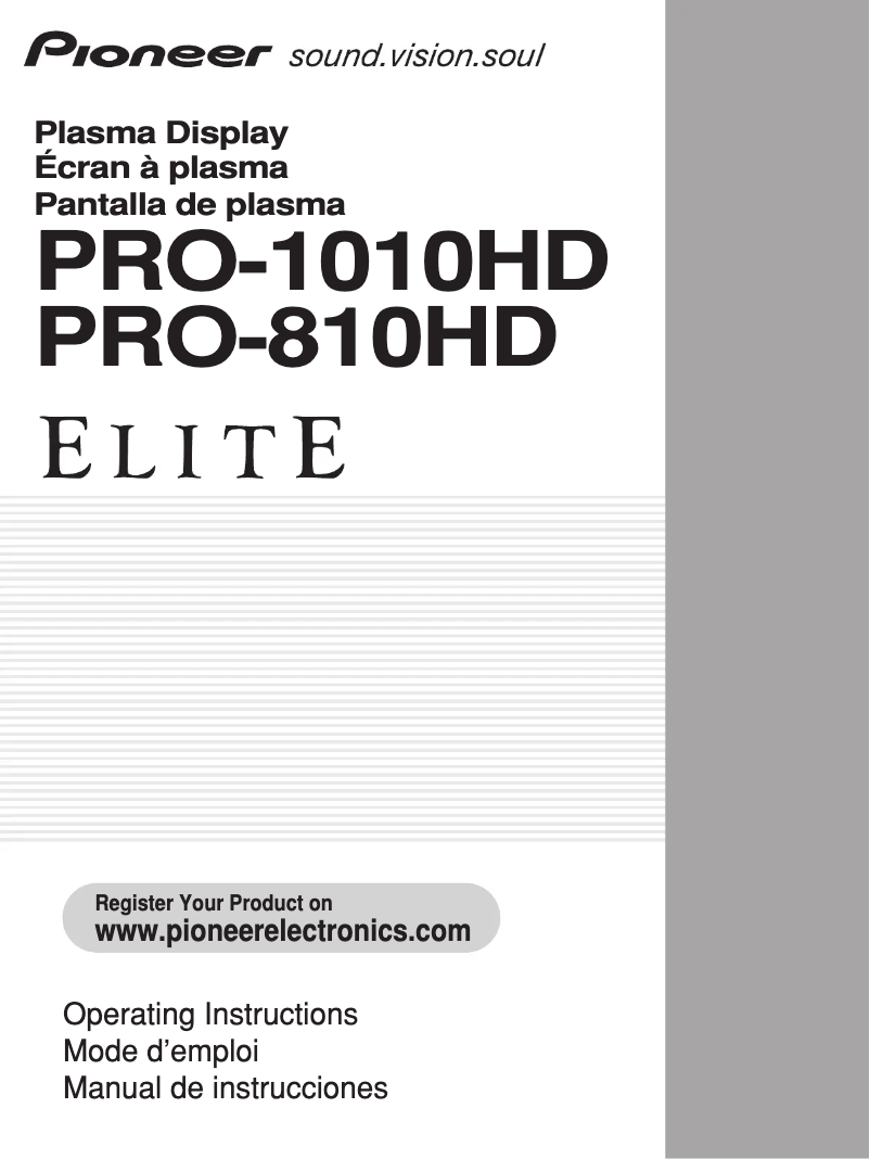Page 1 de la notice Manuel utilisateur Pioneer PRO-1010HD