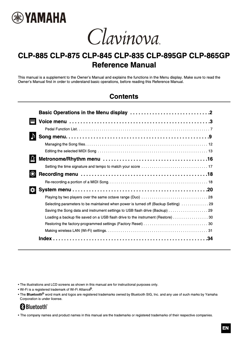 Page 1 de la notice Manuel utilisateur Yamaha Clavinova CLP-885