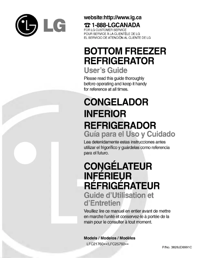 Page 1 de la notice Manuel utilisateur LG GR-B258JQCA