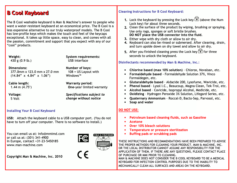 Page n°1 - Manuel utilisateur Man & Machine B Cool