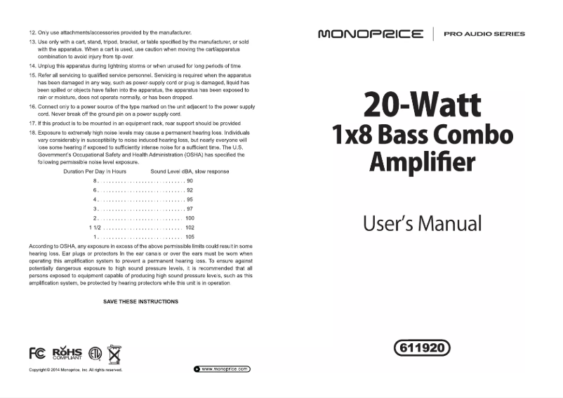 Page 1 de la notice Manuel utilisateur Monoprice 611920