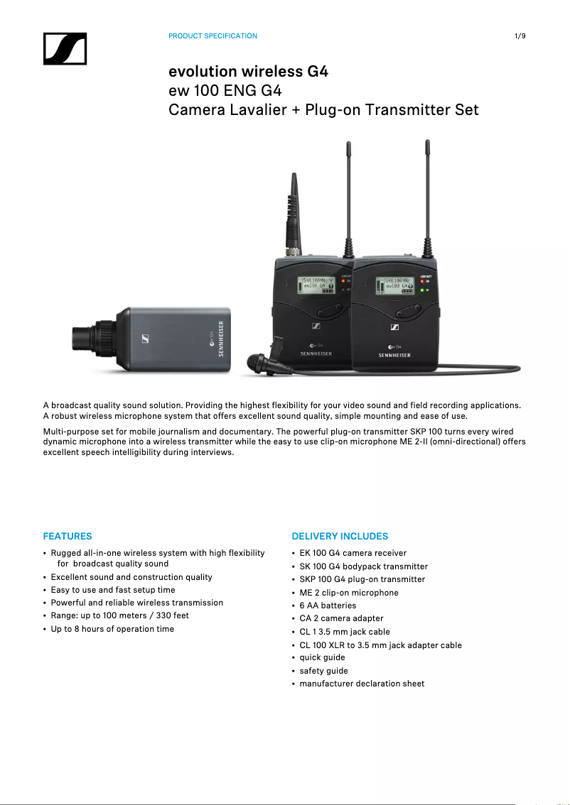 Page 1 de la notice Fiche technique Sennheiser SKP 100 G4