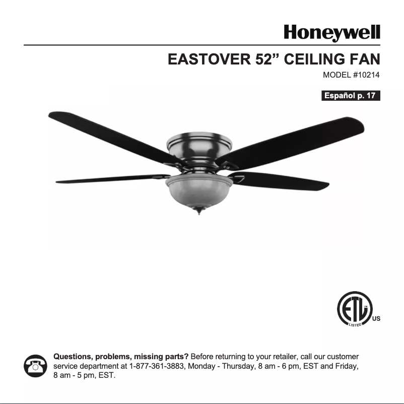 Page 1 de la notice Manuel utilisateur Honeywell Eastover 10214