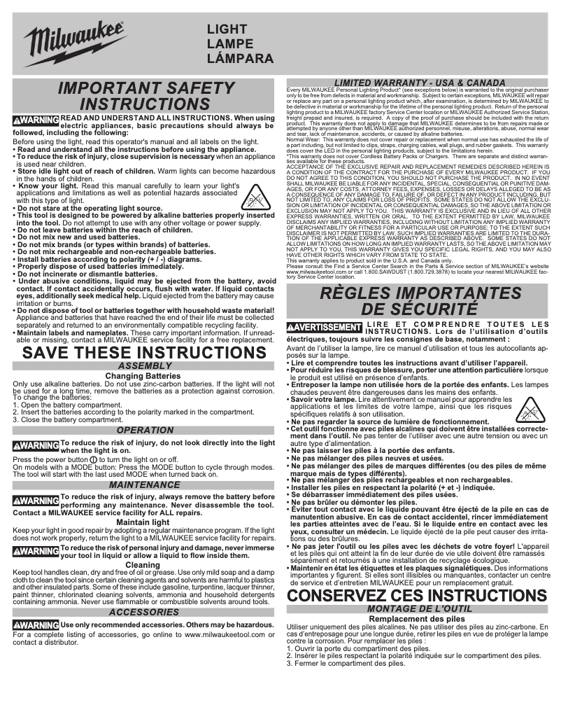 Page 1 de la notice Manuel utilisateur Milwaukee 2104