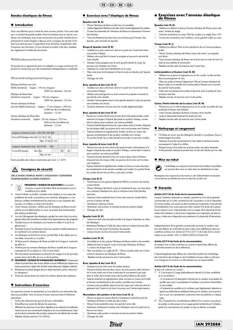 Page 1 de la notice Manuel utilisateur Crivit IAN 292888