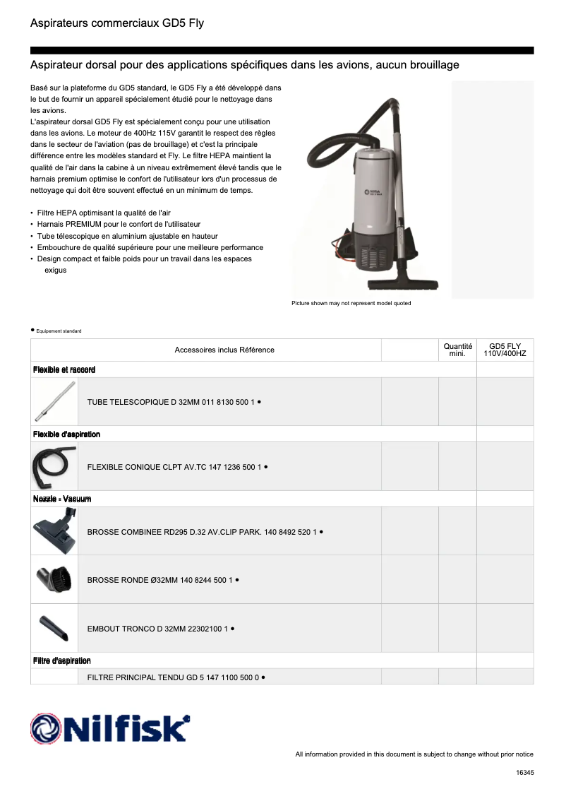 Página 1 del manual Ficha técnica Nilfisk GD5