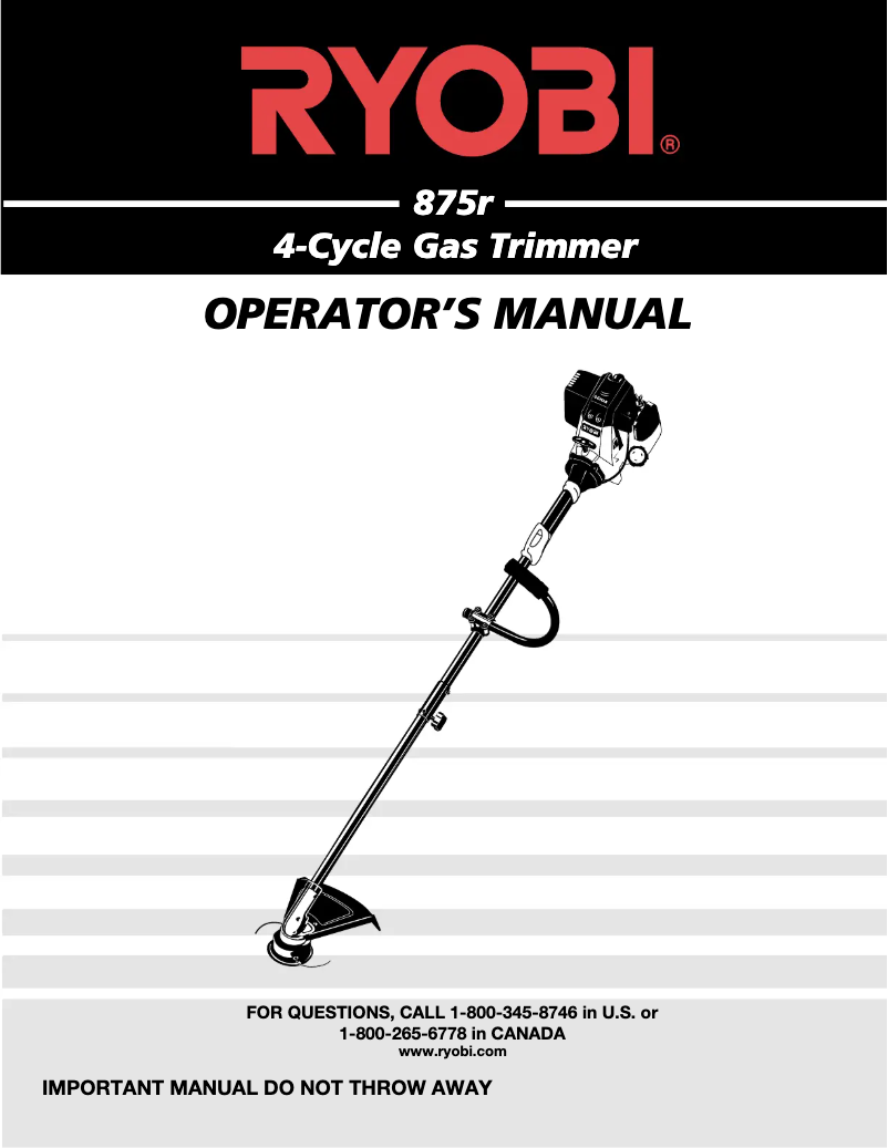 Page 1 de la notice Manuel utilisateur RYOBI 875R