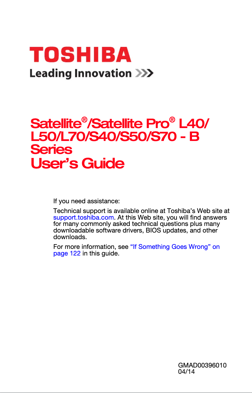 Page 1 de la notice Manuel utilisateur Toshiba Satellite Pro L40