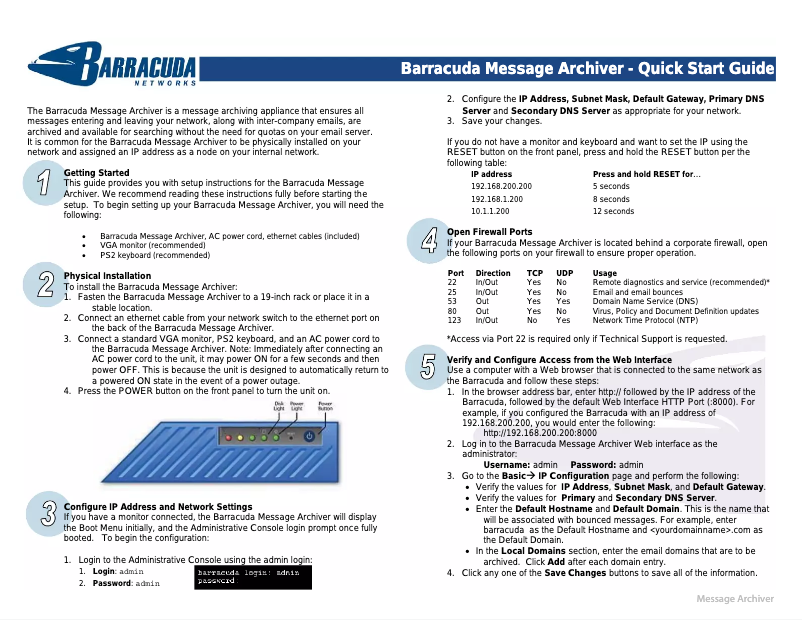 Page 1 de la notice Manuel utilisateur Barracuda Networks Message Archiver 350