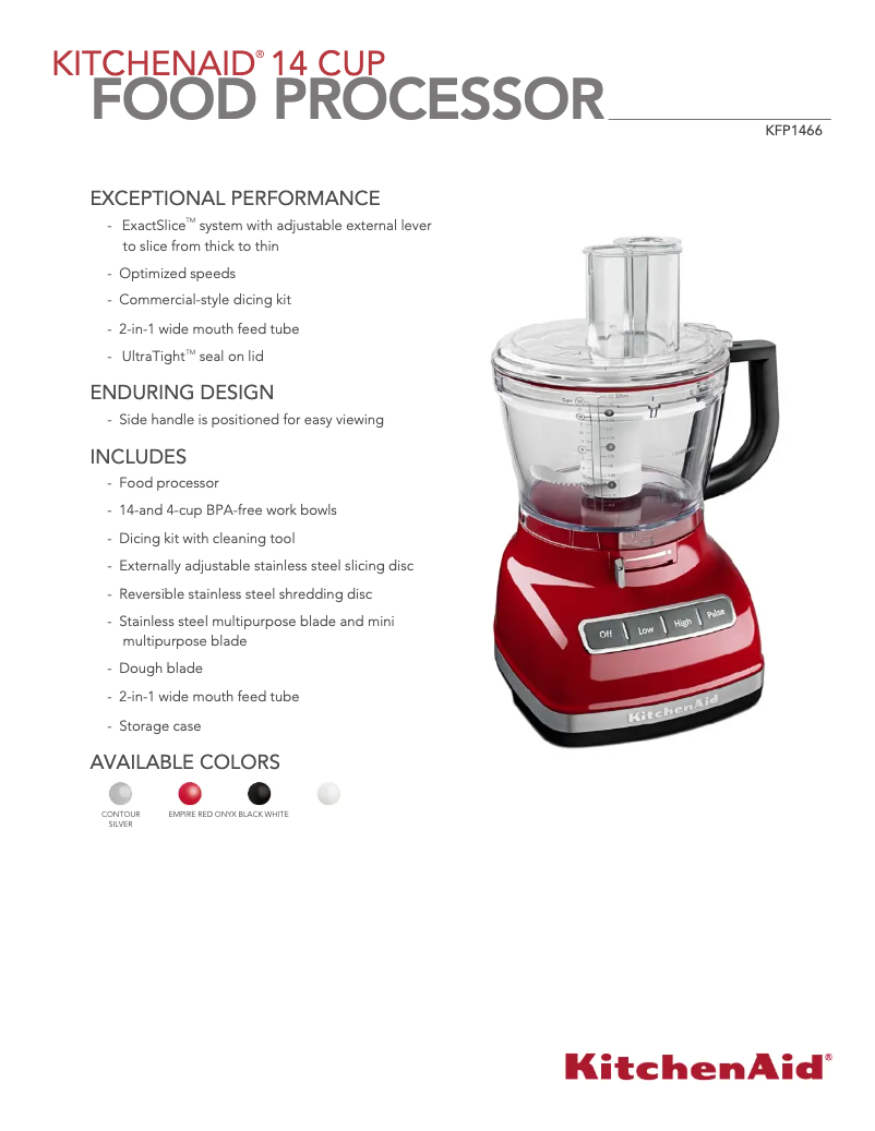 Page 1 de la notice Fiche technique KitchenAid KFP1466