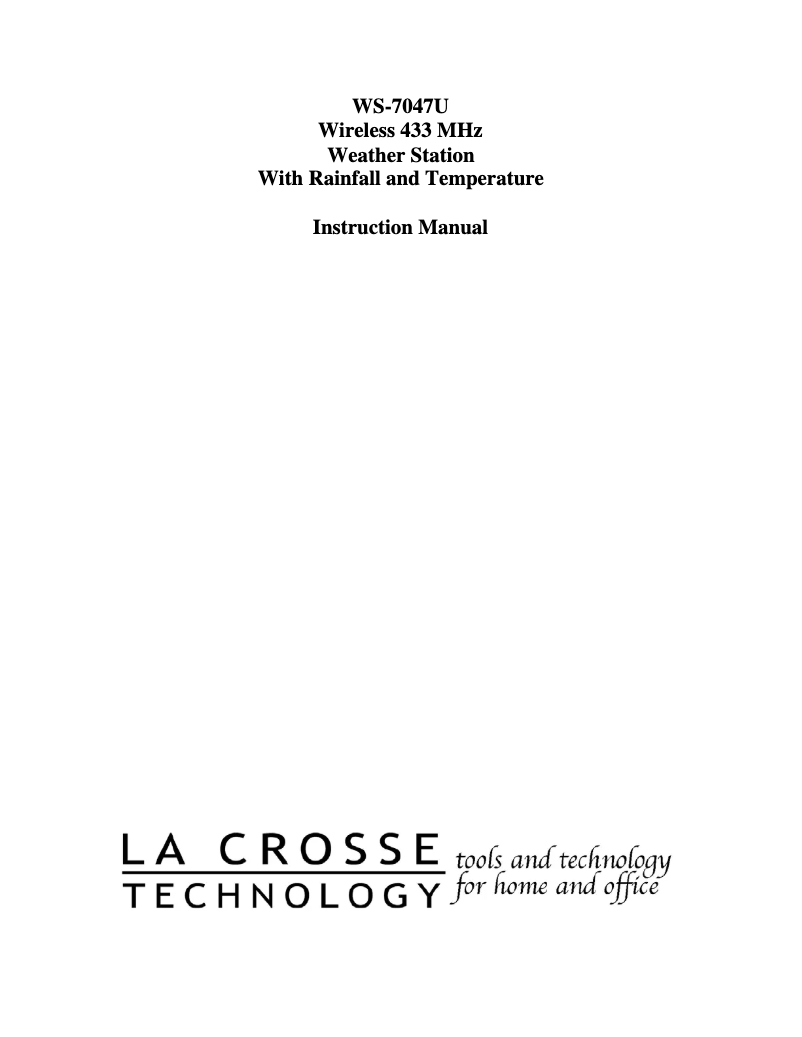 Page n°1 - Manuel utilisateur La Crosse Technology WS-7047U