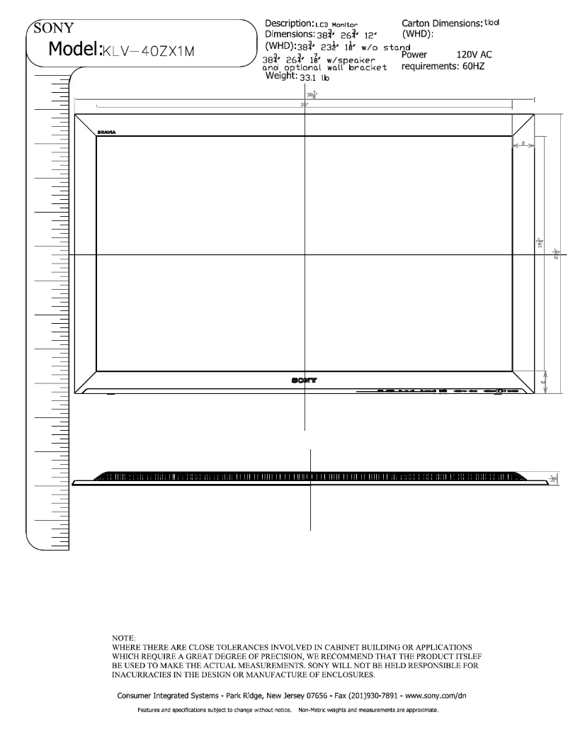 Page n°1 - Guide d'installation Sony Wega KLV-40ZX1M
