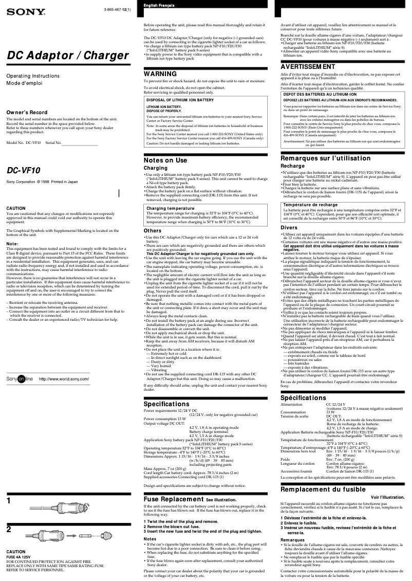 Página 1 del manual Manual de usuario Sony DC-VF10