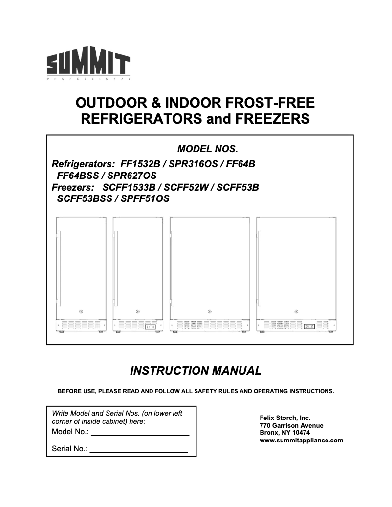 Page n°1 - Guide d'installation Summit SCFF53BXSSHHIM