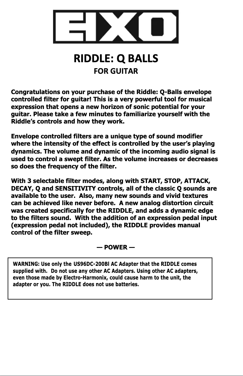 Page 1 de la notice Manuel utilisateur Electro Harmonix Riddle