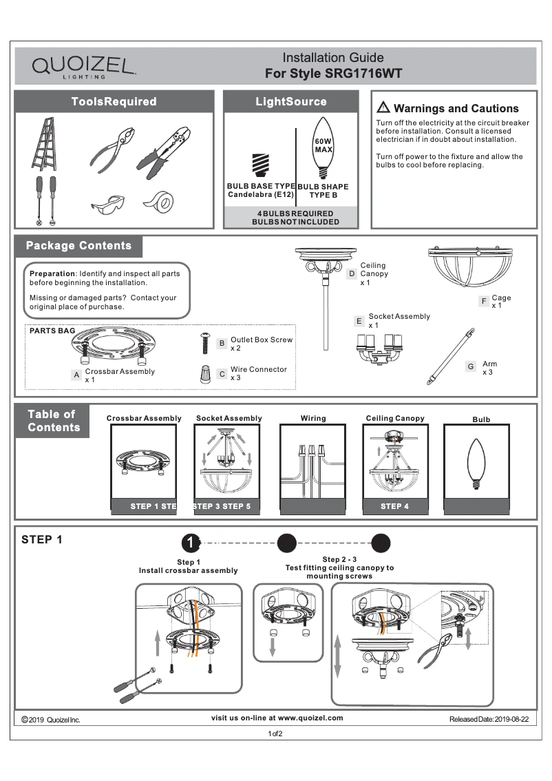 Page 1 de la notice Manuel utilisateur Quoizel Sergeant SRG1716WT