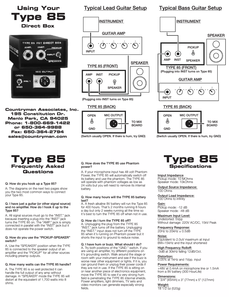 Image de la première page du manuel de l'appareil Type 85