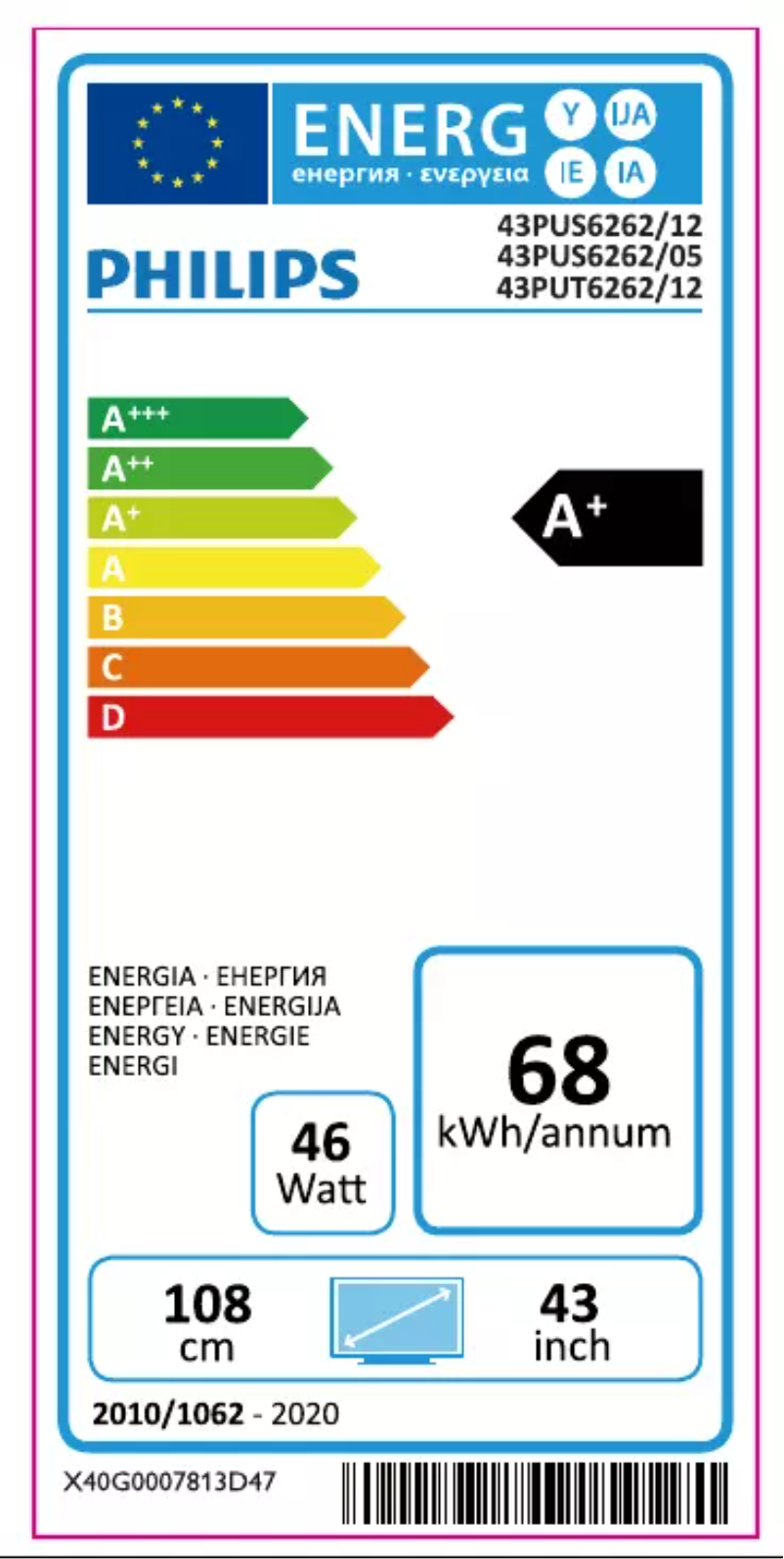 Page 1 of the manual Energy Label Philips 6000 series 43PUT6262