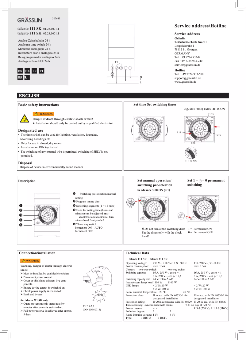 Page 1 de la notice Fiche technique Grässlin talento 111