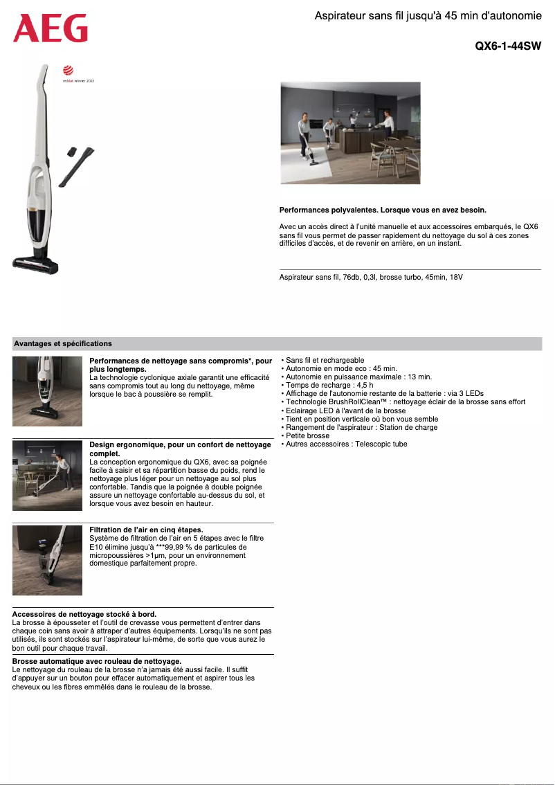 Page 1 de la notice Fiche technique AEG QX6-1-44SW